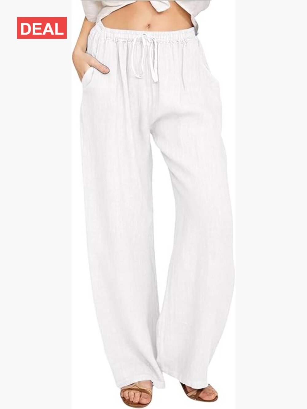 Cotton Linen Drawstring Waist Wide Leg Palazzo Pants